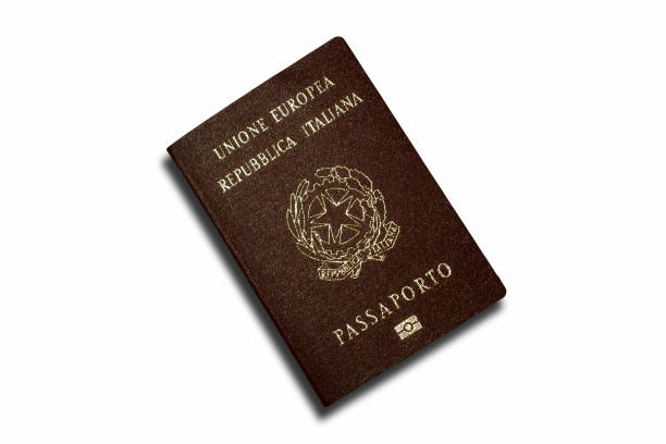 Close-up on an Italian passport isolated on a white background.